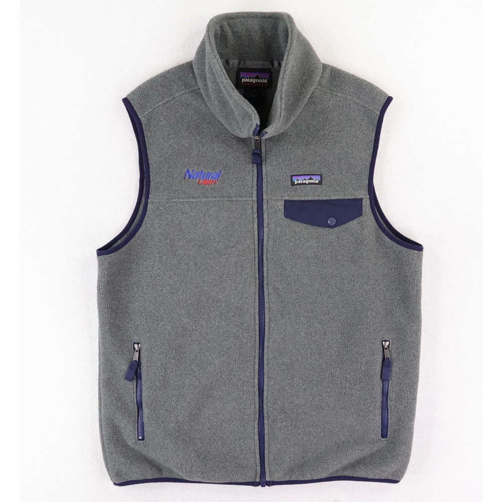 Patagonia Synchilla Snap-T Vest Mens Medium Grey Natural Light Beer Logo 25500